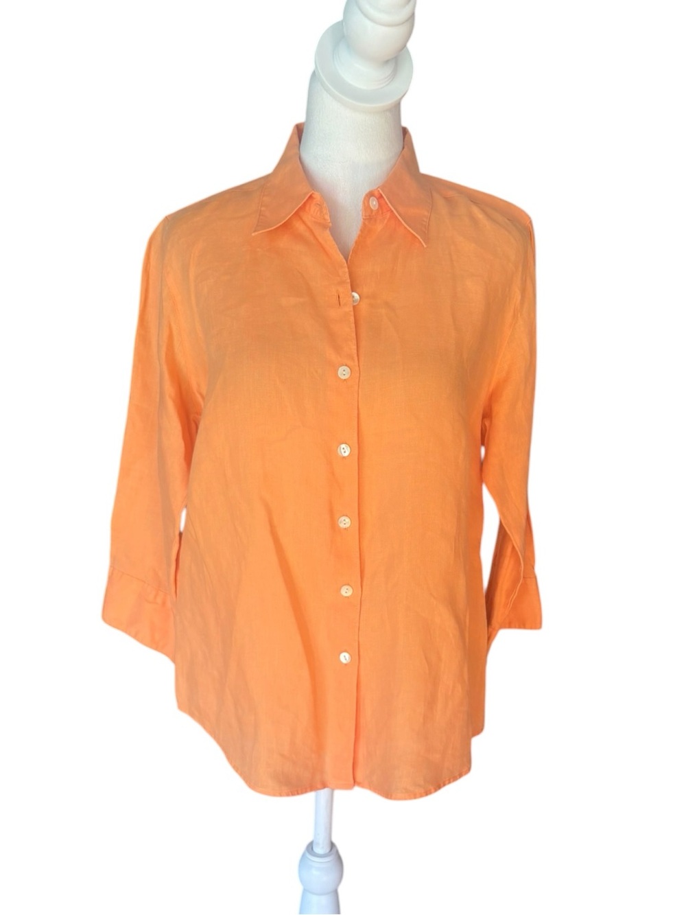 LL Bean Orange Linen Button Down Shirt Womens Size Small